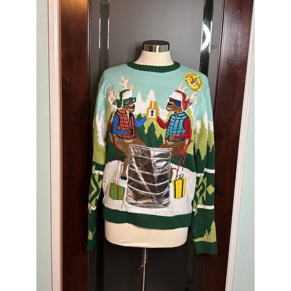 New Ugly Christmas Holiday Sweater Reindeer “Hold My Beer” Sweater Size Small